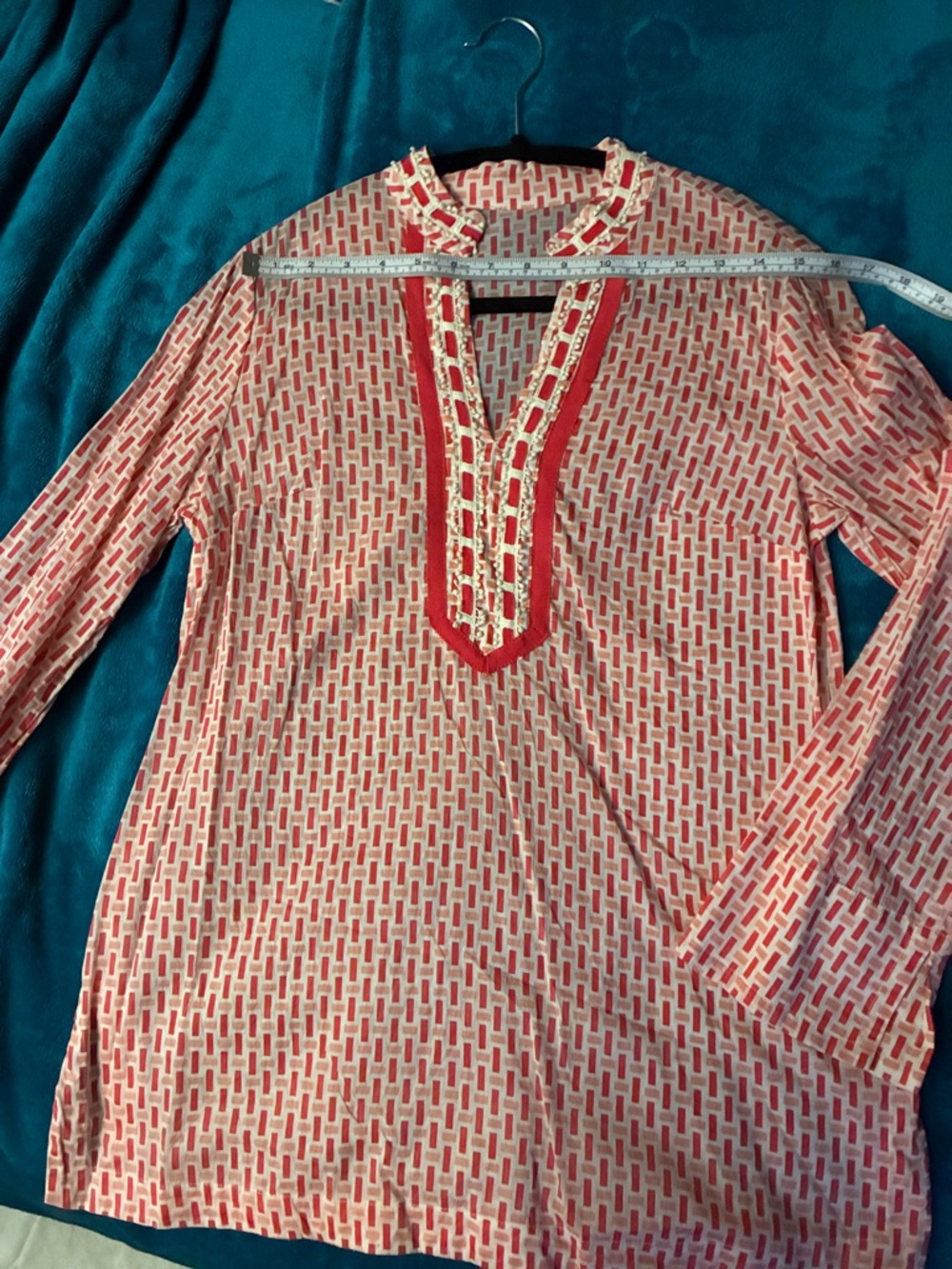Women’s pink Patterned Long-Sleeve Tunic with Trim Tory Burch